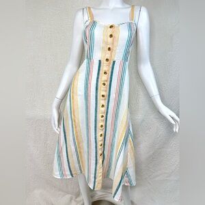 Madewell Linen Fitted-Bodice Midi Dress in Stripe